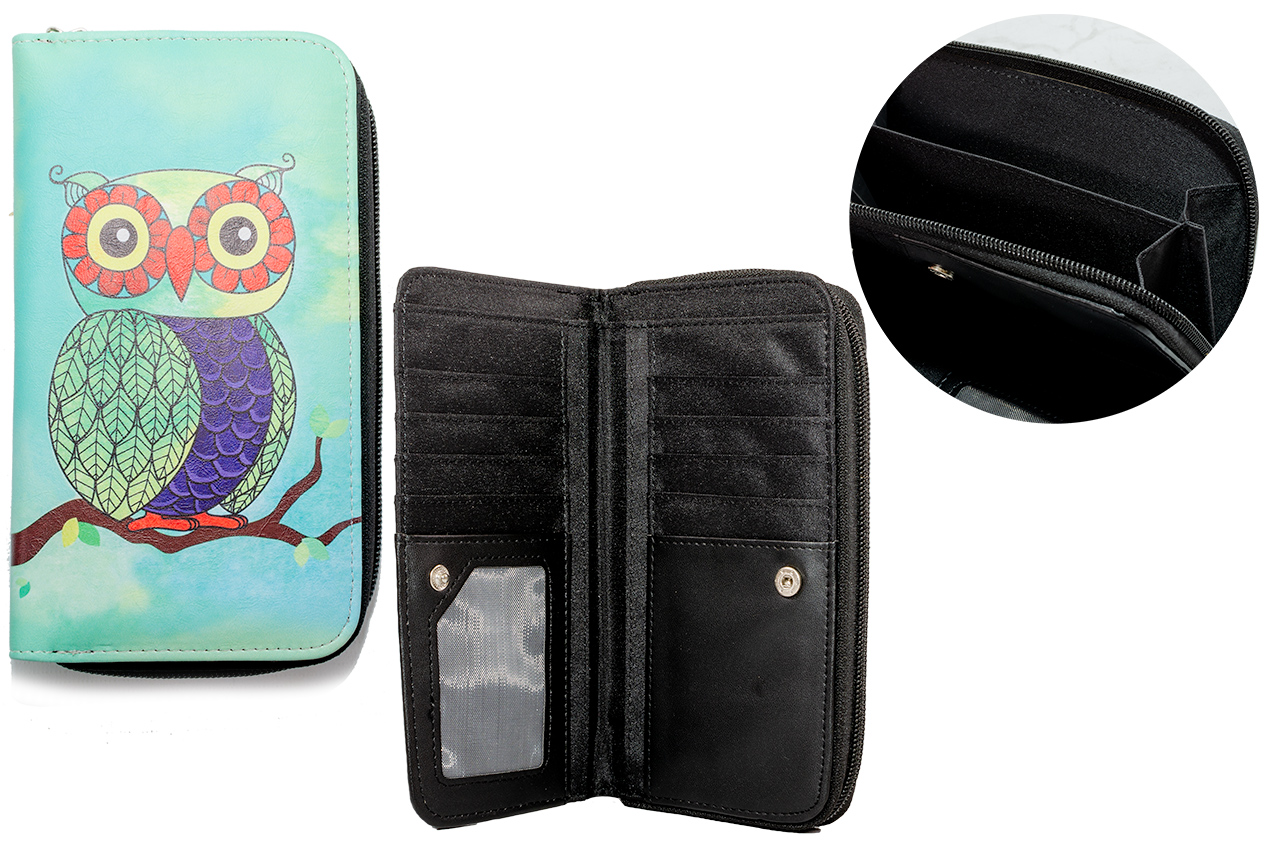 (image for) 7097 RFID LARGE PURSE WITH PRINTED DESIGNS OWL